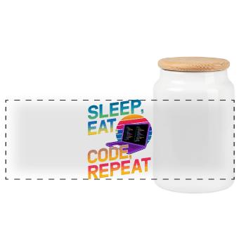 Sleep Eat Code Repeat Gift For Coder - Panoramic Cookie Jar with Wooden Lid - white - Front