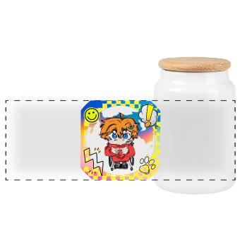 Colorful Pop Art Wheelchair Hero - Panoramic Cookie Jar with Wooden Lid - white - Front