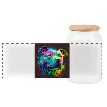 Tête de staffie illustration popart - 082 - Boîte à biscuits avec couvercle en bois - blanc - Devant