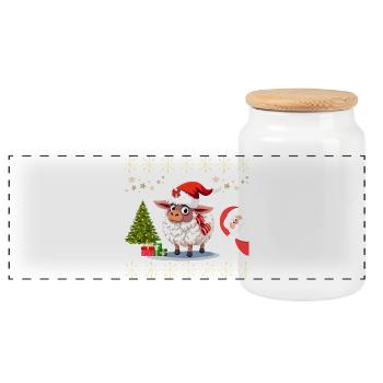 Mouton Festif de Noël - Pulls et Habits Mignons - Boîte à biscuits avec couvercle en bois - blanc - Devant
