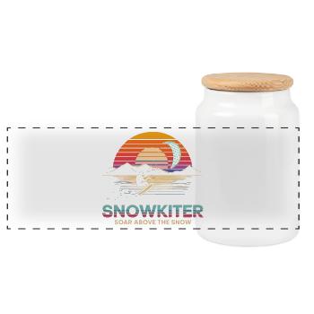 Sunset Snowboarding Adventure Design - Panoramic Cookie Jar with Wooden Lid - white - Front
