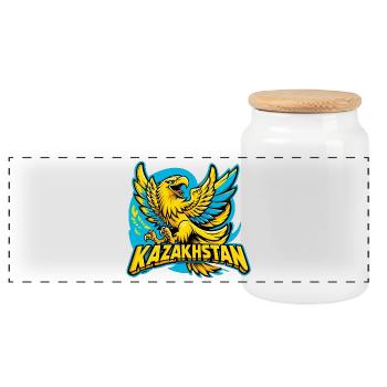 Kazakhstan Aigle Armoiries Emblème Drapeau Cadeau - Boîte à biscuits avec couvercle en bois - blanc - Devant