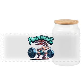 Pumpernickel Karnickel Fitness witzig Gym Geschenk - Panorama Keksdose mit Holzdeckel - Weiß - Vorne