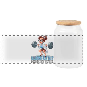 Bildung Bizeps witzig Bodybuilding Frau Geschenk - Panorama Keksdose mit Holzdeckel - Weiß - Vorne