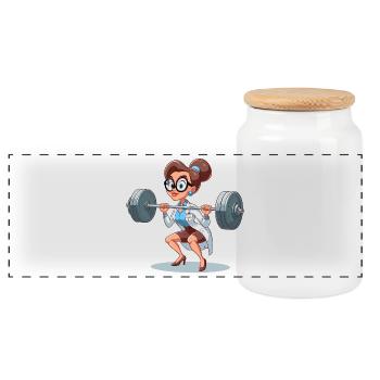 Intelligence Training Funny Gym Woman Gift - Panoramic Cookie Jar with Wooden Lid - white - Front