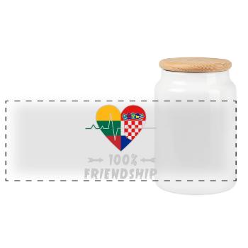 Lithuania and Croatia 100% friendship - Panoramic Cookie Jar with Wooden Lid - white - Front