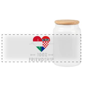 Hungary and Croatia 100% friendship - Panoramic Cookie Jar with Wooden Lid - white - Front