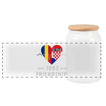 Romania and Croatia 100% friendship - Panoramic Cookie Jar with Wooden Lid - white - Front