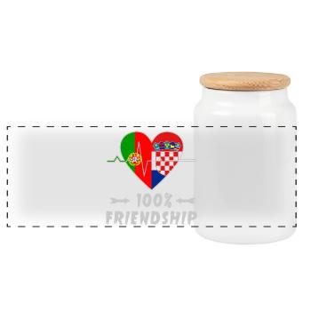 Portugal and Croatia 100% friendship - Panoramic Cookie Jar with Wooden Lid - white - Front