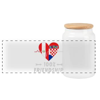 Peru and Croatia 100% friendship - Panoramic Cookie Jar with Wooden Lid - white - Front