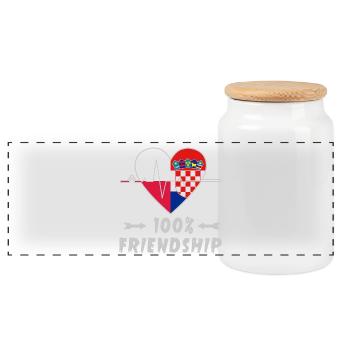 Poland and Croatia 100% friendship - Panoramic Cookie Jar with Wooden Lid - white - Front