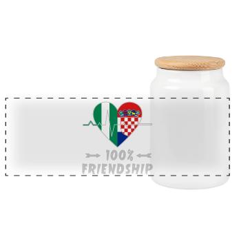 Nigeria and Croatia 100% friendship - Panoramic Cookie Jar with Wooden Lid - white - Front