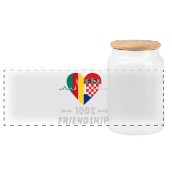 Cameroon and Croatia 100% friendship - Panoramic Cookie Jar with Wooden Lid - white - Front