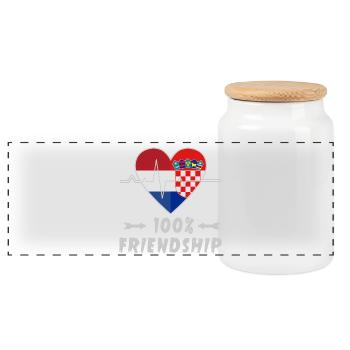 Netherlands and Croatia 100% friendship - Panoramic Cookie Jar with Wooden Lid - white - Front