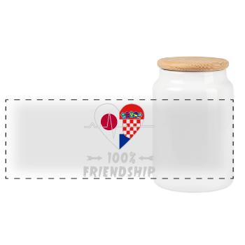 Japan and Croatia 100% friendship - Panoramic Cookie Jar with Wooden Lid - white - Front
