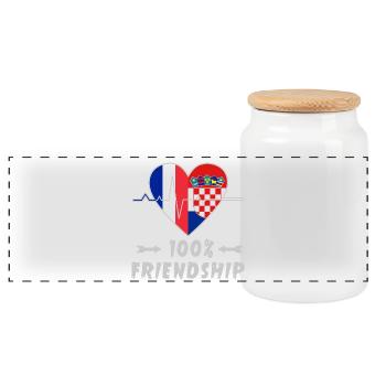 France and Croatia 100% friendship - Panoramic Cookie Jar with Wooden Lid - white - Front