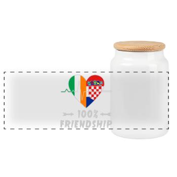 Ireland and Croatia 100% friendship - Panoramic Cookie Jar with Wooden Lid - white - Front