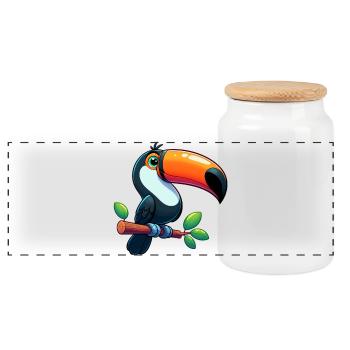 Toucan - Panoramic Cookie Jar with Wooden Lid - white - Front