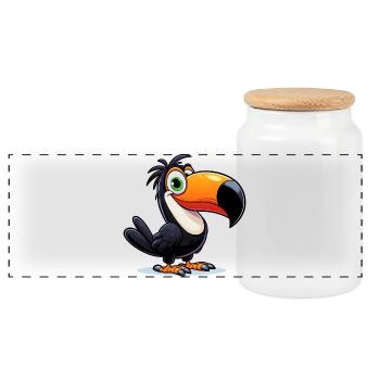 Toucan - Panoramic Cookie Jar with Wooden Lid - white - Front