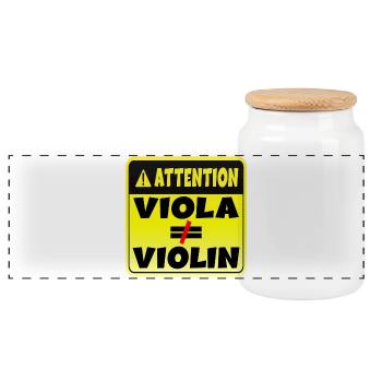 ATTENTION MUSICAL INSTRUMENT VIOLA VIOLIN - Panoramic Cookie Jar with Wooden Lid - white - Front