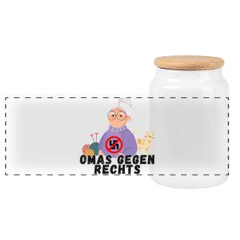 Omas gegen Rechts - Panorama Keksdose mit Holzdeckel - Weiß - Vorne
