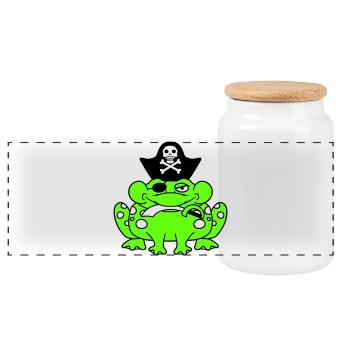 Frog Captain Cap Toad Funny Comic Cartoon - Panoramic Cookie Jar with Wooden Lid - white - Front
