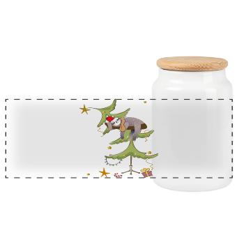Sloth Christmas Christmas - Panoramic Cookie Jar with Wooden Lid - white - Front