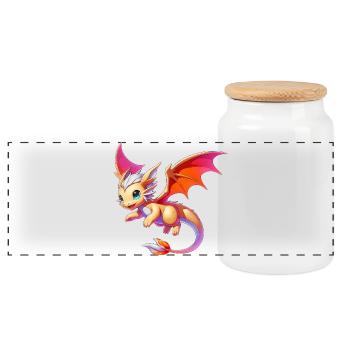 Drache - Panorama Keksdose mit Holzdeckel - Weiß - Vorne