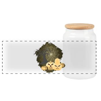Bäume, Kürbisse, Halloween Outfit, Gruselige Print - Panorama Keksdose mit Holzdeckel - Weiß - Vorne