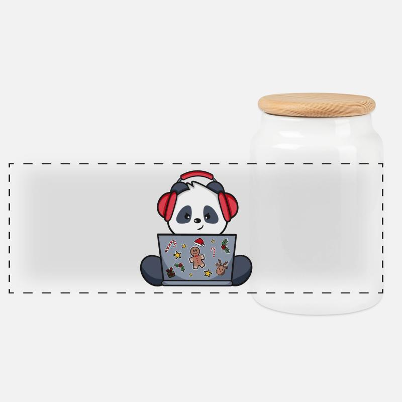 Gaming Panda - Édition Noël - Boîte à biscuits avec couvercle en bois - blanc