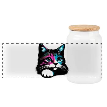 Chat - Boîte à biscuits avec couvercle en bois - blanc - Devant
