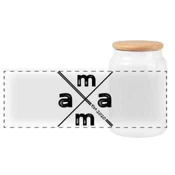 Mama Established 2020 – Vintage Minimalist Design - Panorama Keksdose mit Holzdeckel - Weiß - Vorne