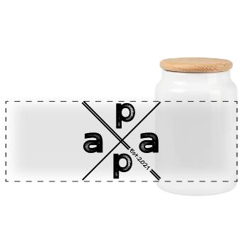 Papa Established 2021 – Vintage Gift Design - Panoramic Cookie Jar with Wooden Lid - white - Front