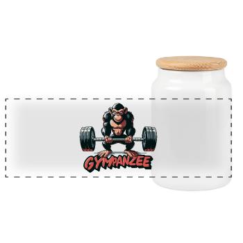 Gympanzee Chimpanzee Funny Gym Gift - Panoramic Cookie Jar with Wooden Lid - white - Front
