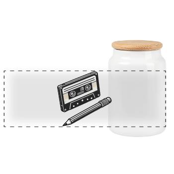 Kassette und Bleistift - IYKYK - Panorama Keksdose mit Holzdeckel - Weiß - Vorne