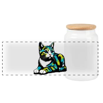 Chat - Boîte à biscuits avec couvercle en bois - blanc - Devant