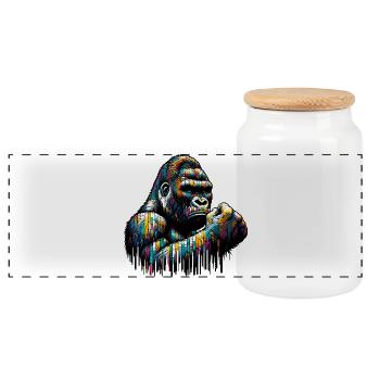 Gorilla - Panorama Keksdose mit Holzdeckel - Weiß - Vorne
