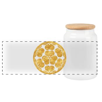 Vintage Faux Gold Chosokabe Japan Mon Oriental - Panorama Keksdose mit Holzdeckel - Weiß - Vorne