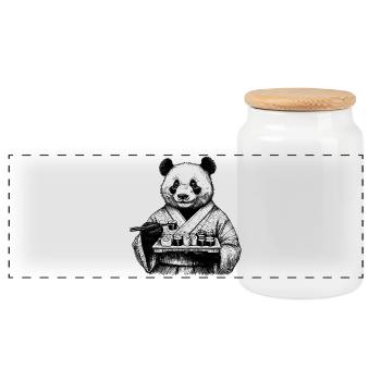 Sushi Panda Maki Kimono Drawing Gift - Panoramic Cookie Jar with Wooden Lid - white - Front