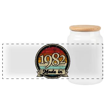 1982 Klassischer Jahrgang - Panorama Keksdose mit Holzdeckel - Weiß - Vorne