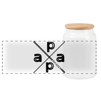 Papa Established 2023 – Vintage Geschenk Design - Panorama Keksdose mit Holzdeckel - Weiß - Vorne