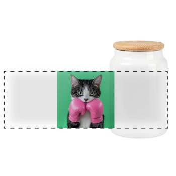 Boxer cat: Cute with punch - Panoramic Cookie Jar with Wooden Lid - white - Front