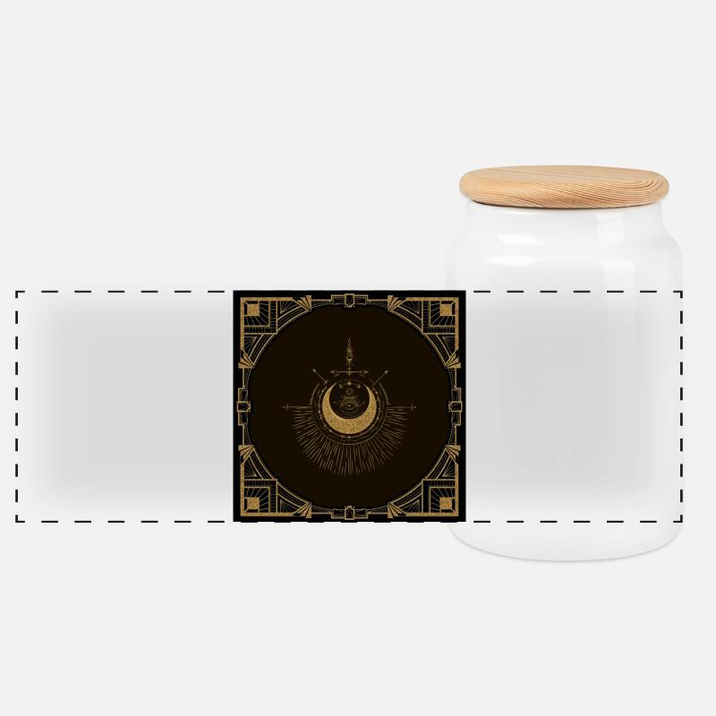 Harmonie der Elemente: Mond, Gold und Geometrie. - Panorama Keksdose mit Holzdeckel - Weiß