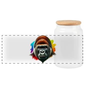 Gorilla - Panorama Keksdose mit Holzdeckel - Weiß - Vorne