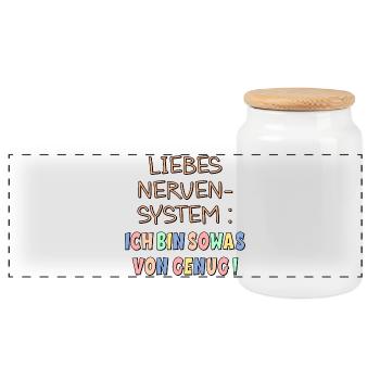 NERVENSYSTEM - ICH BIN GENUG - Panorama Keksdose mit Holzdeckel - Weiß - Vorne