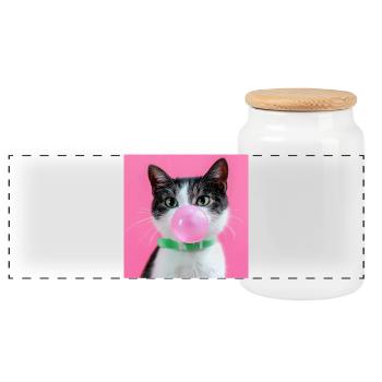 Bubblegum-Katze: Süß & Frech - Panorama Keksdose mit Holzdeckel - Weiß - Vorne