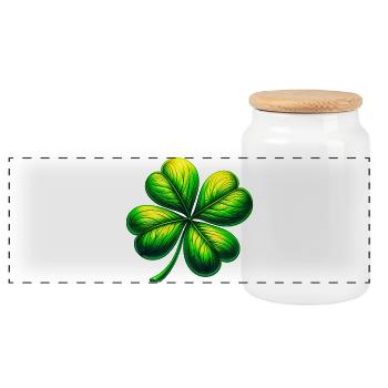 Four-leaf clover - Panoramic Cookie Jar with Wooden Lid - white - Front
