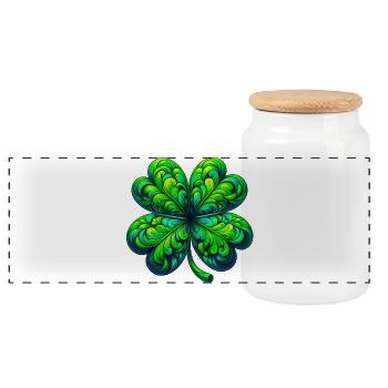 Four-leaf clover - Panoramic Cookie Jar with Wooden Lid - white - Front