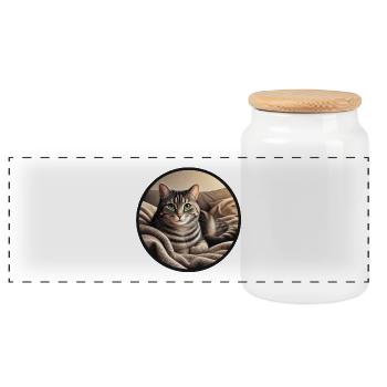 Portrait de chat Charly - Boîte à biscuits avec couvercle en bois - blanc - Devant