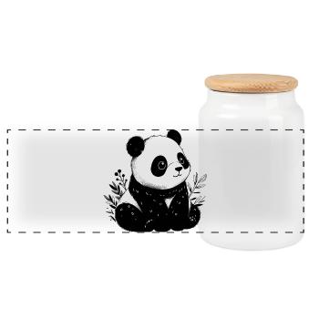 Panda - Panoramic Cookie Jar with Wooden Lid - white - Front